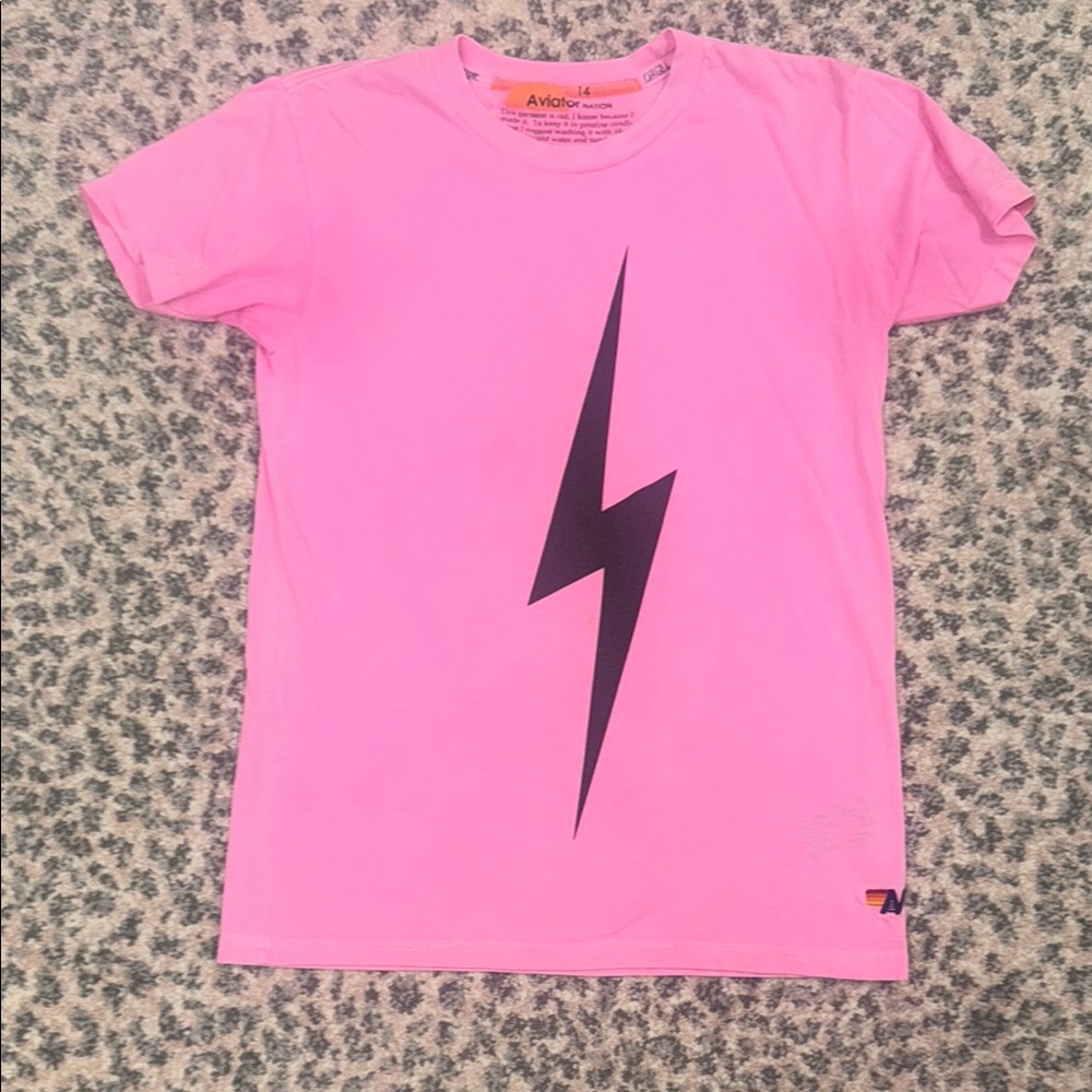 Aviator Nation Kids Pink Tee with Black Lightning Bolt